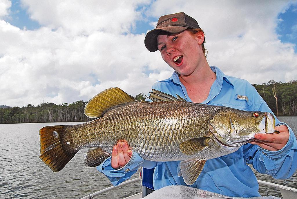 Teemburra barra are often in numbers.  The author's wife Alanna caught this one trolling a Classic F18 © Lee Brake
